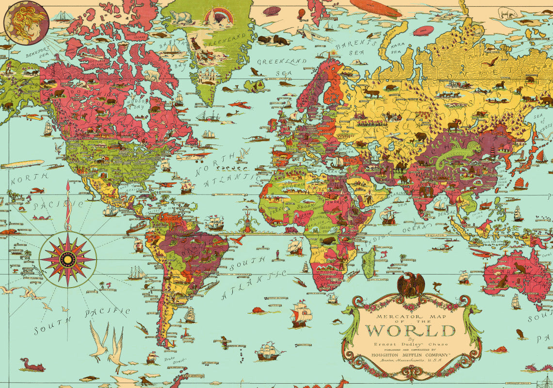 Vintage World Map Scroll