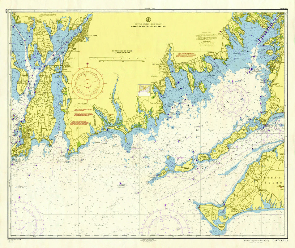 "The Southcoast"/Newport to Martha's Vineyard, Vintage Nautical Chart Scroll
