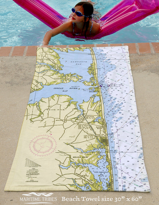 Bethany Beach, NJ DE Nautical Chart Quick Dry Towel