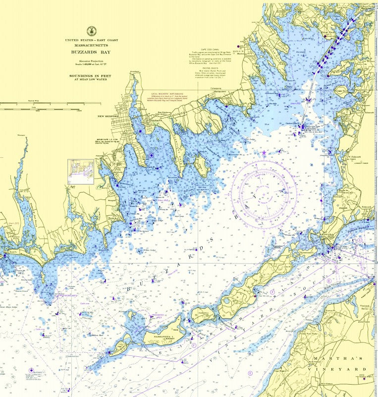 Mattapoisett, MA - Buzzards Bay Nautical Chart Shower Curtain