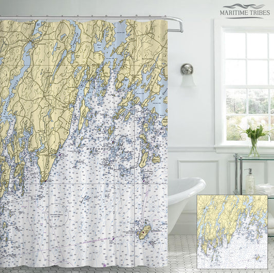 Boothbay Harbor to Pemaquid Neck (including Monhegan Island), ME Nautical Chart Shower Curtain