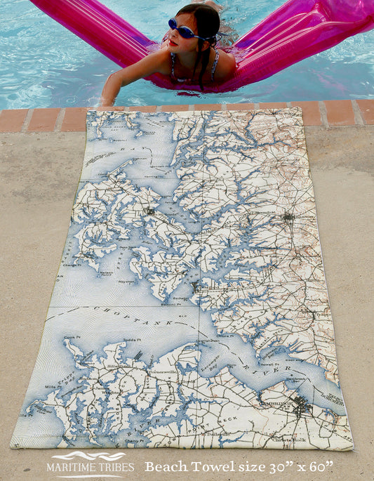 Easton / Oxford / St Michaels Chesapeake Bay Vintage Topo Map Quick Dry Towel