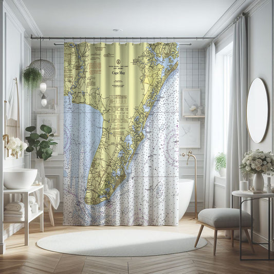 Cape May, NJ Vintage Nautical Chart Shower Curtain