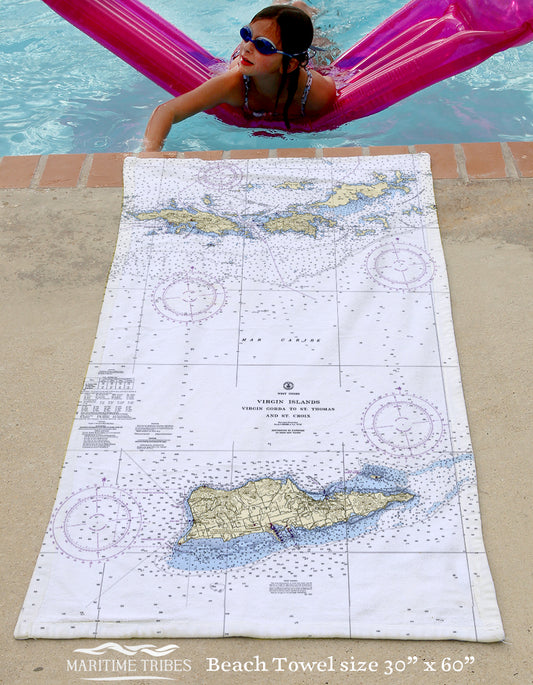 USVI Nautical Chart Quick Dry Towel