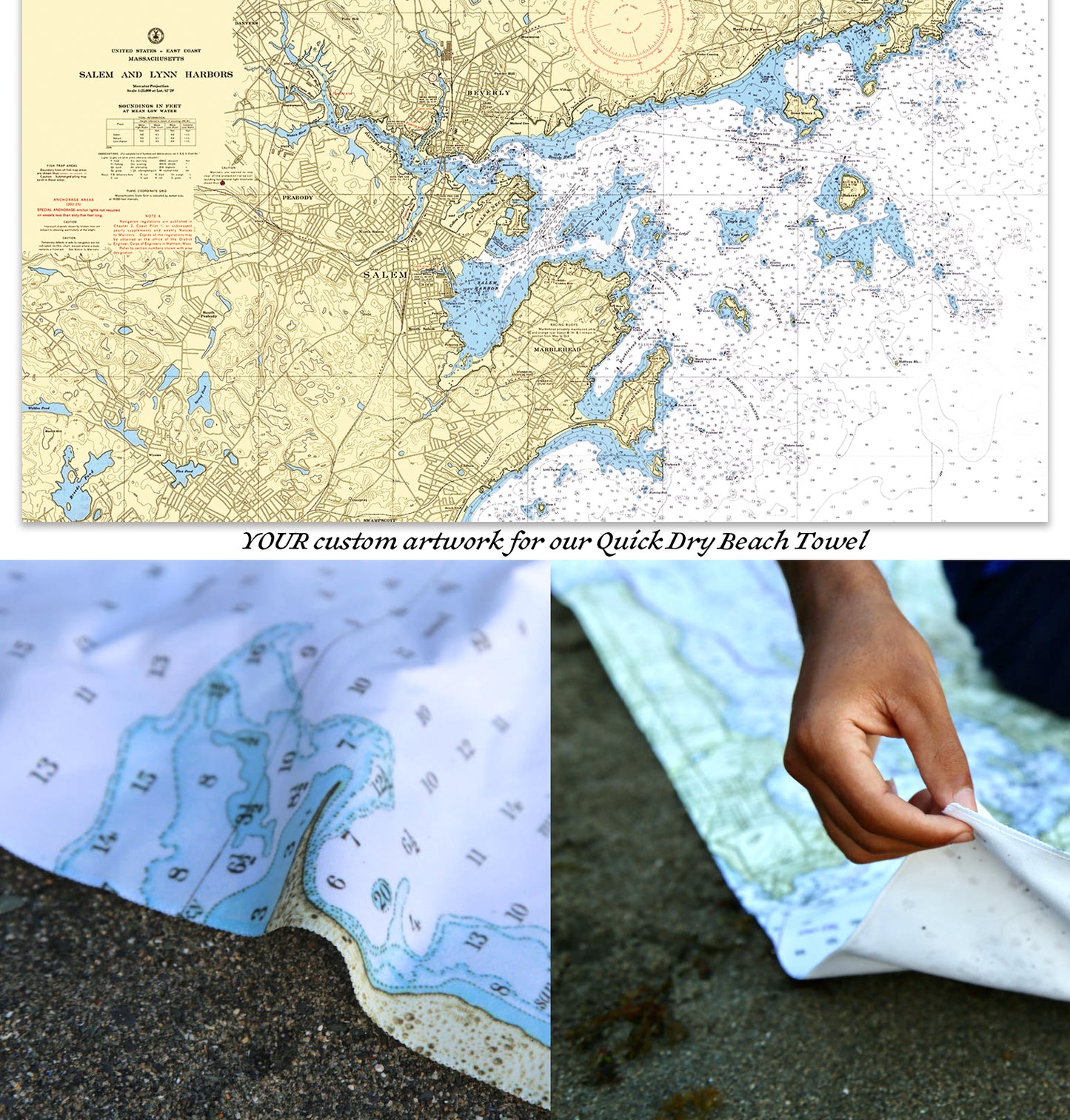 Marblehead, MA Nautical Chart Quick Dry Towel