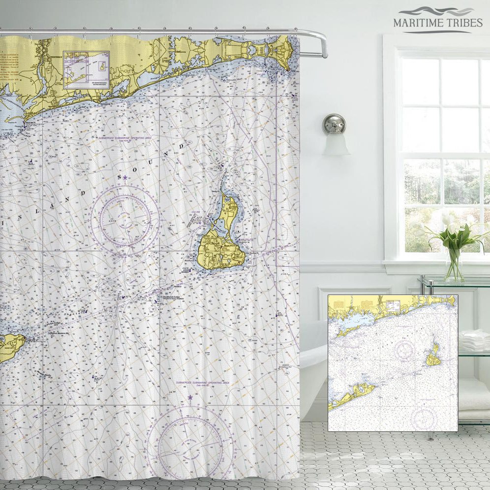 Block Island Sound Nautical Chart Shower Curtain