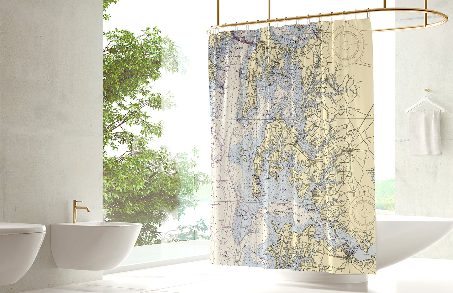 Oxford - Easton, MD, Chesapeake Bay Vintage Nautical Chart - MUTED Shower Curtain