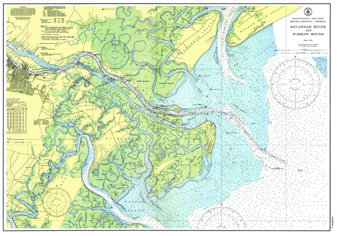 Savannah, GA & Wassaw Sound Nautical Chart Scroll