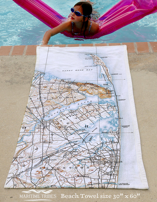 Sandy Hook to Long Branch, NJ Antique Topo Map Quick Dry Towel
