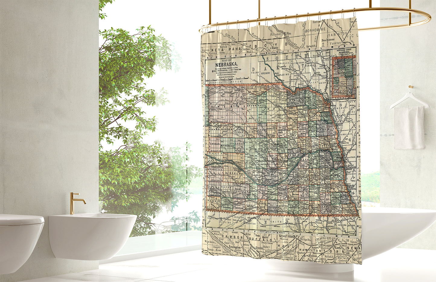 Nebraska State Antique Map Shower Curtain