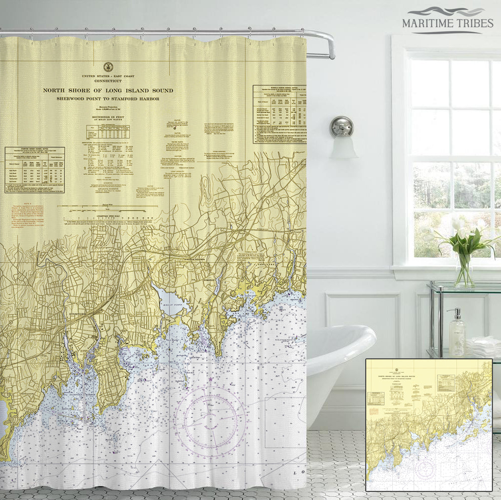 Stamford and the coast Nautical Chart Shower Curtain