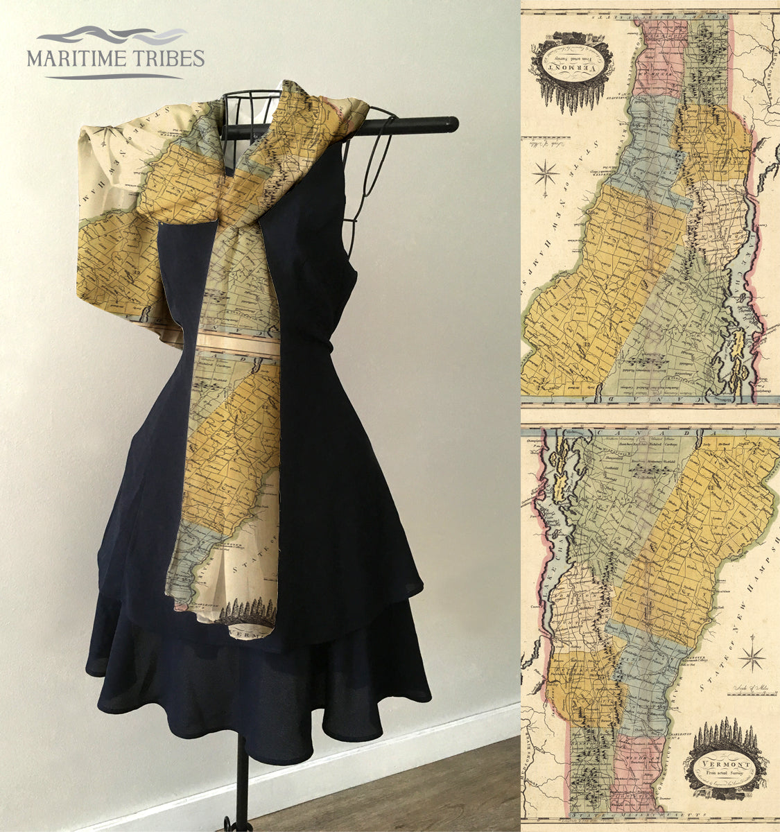 Vermont Vintage State Map Scarf