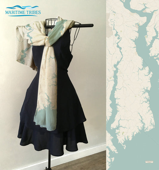 Northern Neck, Virginia Sea Glass Style Map Scarf