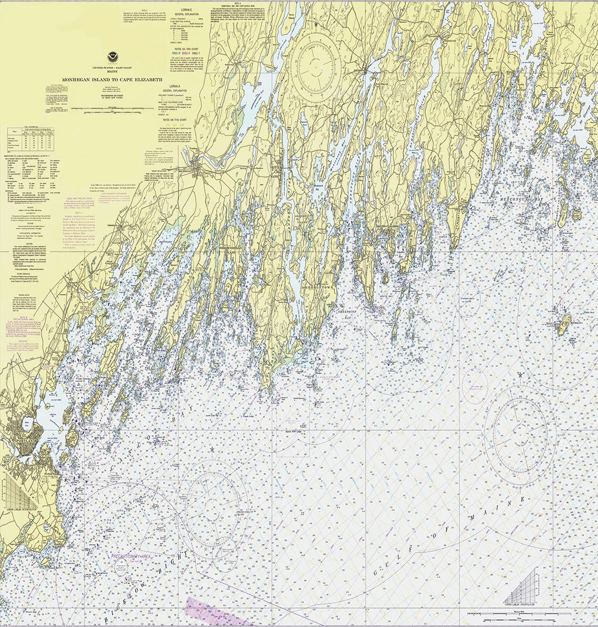 Cape Elizabeth to Monhegan Island, ME Nautical Chart Shower Curtain