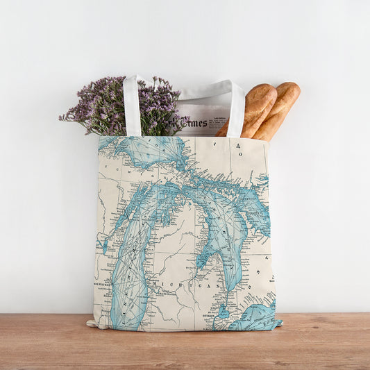 Tip of the Mitt Antique Two Tone map (all lakes) Tote