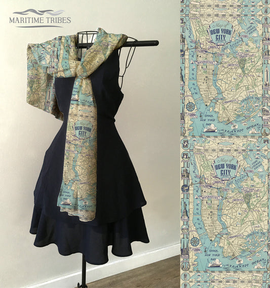 Manhattan, NYC, NY pictorial Tourism map Scarf