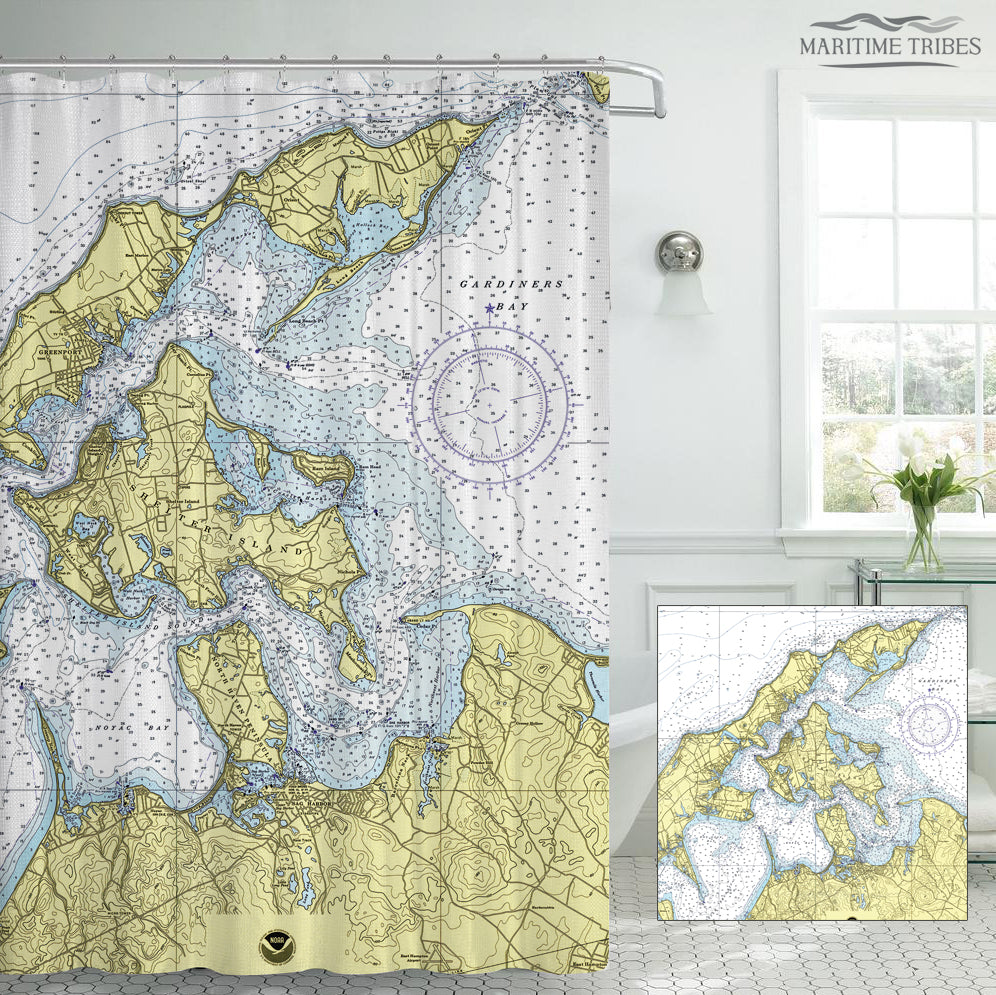 Southold, North Fork, NY Nautical Chart Shower Curtain