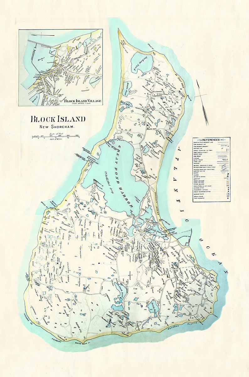 Block Island Antique New Shoreham Map Scroll