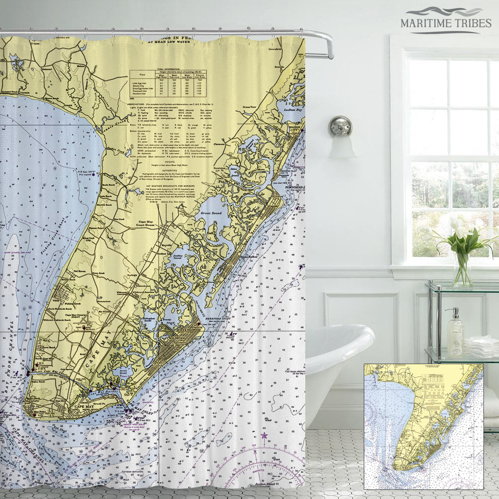 Cape May, NJ County Nautical Chart Shower Curtain