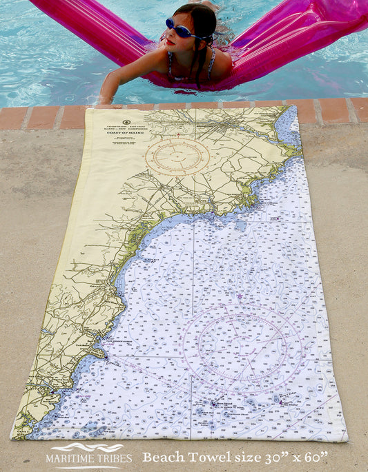 Kennebunkport, ME to Ogunquit, ME Nautical Chart Quick Dry Towel