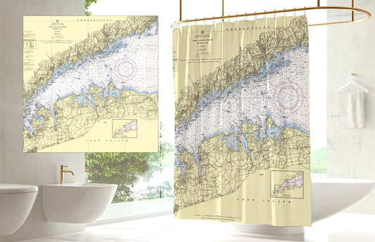 Western Long Island Sound, CT, NY 60's Vintage Chart Shower Curtain