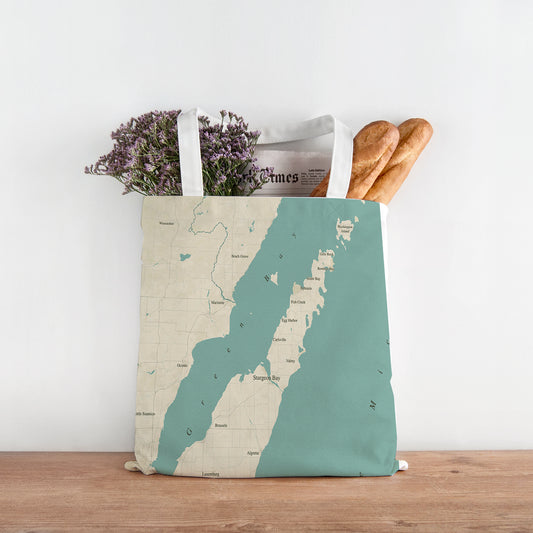 Green Bay and Door County, WI Sea Glass Map (Name Dropped) Tote
