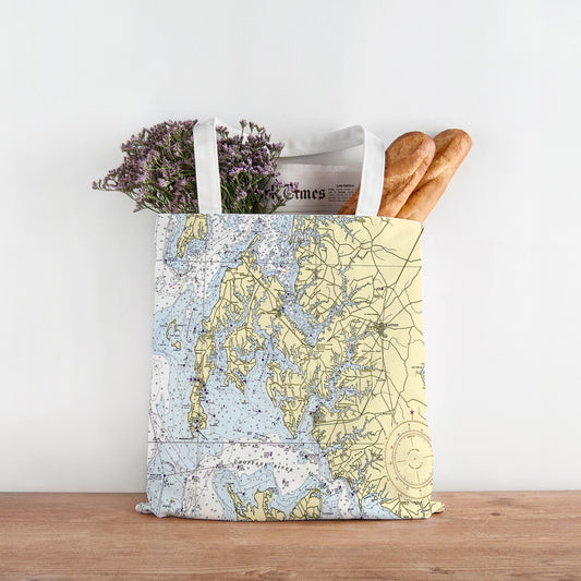 Oxford - Easton, MD, Chesapeake Bay Vintage Nautical Chart - MUTED Tote