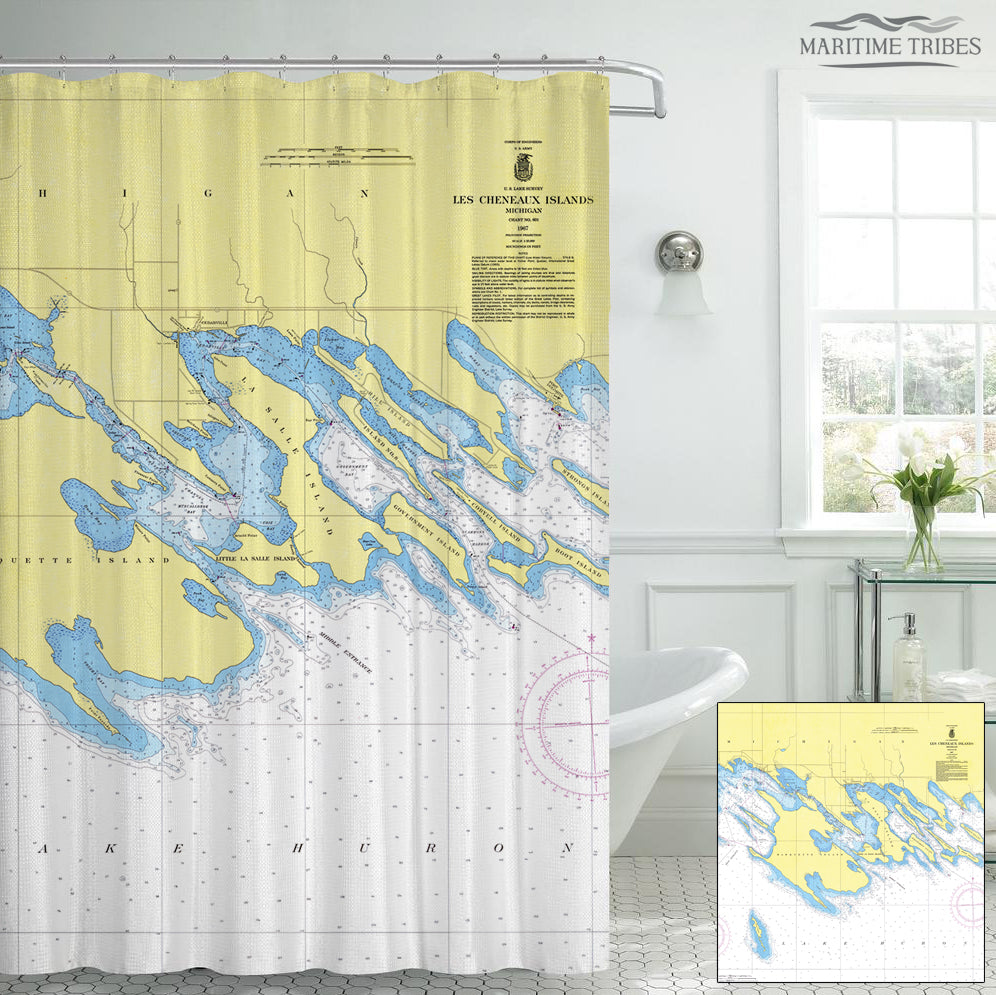 Les Cheneaux Islands, MI Nautical Chart Shower Curtain Shower Curtain