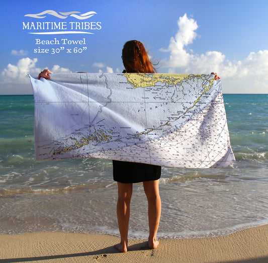 Florida Keys, FL - Nautical Chart Towel Quick Dry Towel