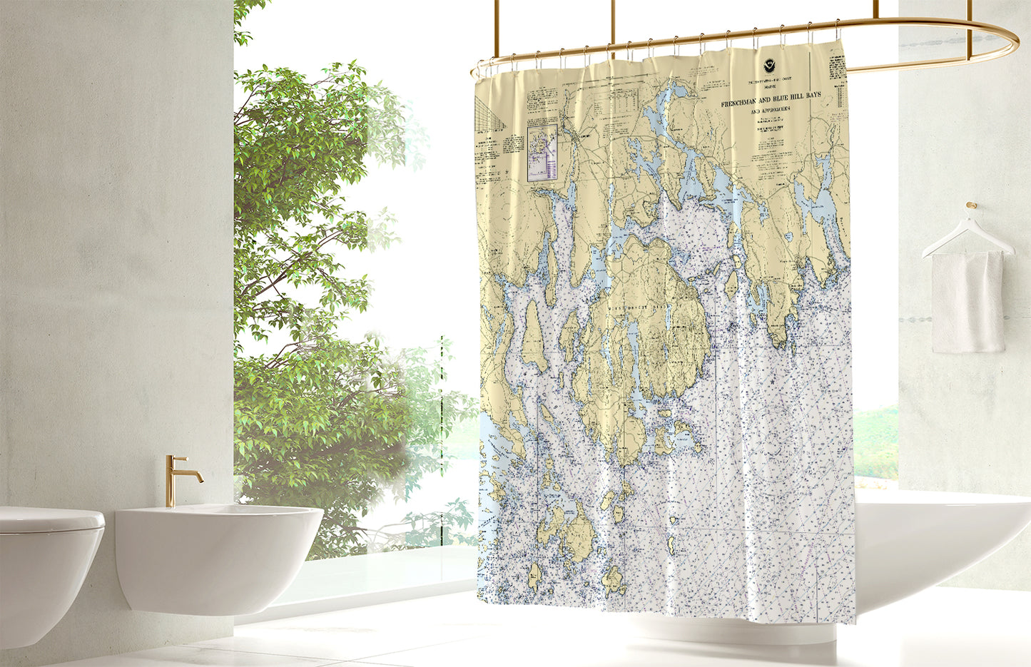 MDI with Frenchman & Blue Hill Bays, ME Nautical Chart Shower Curtain