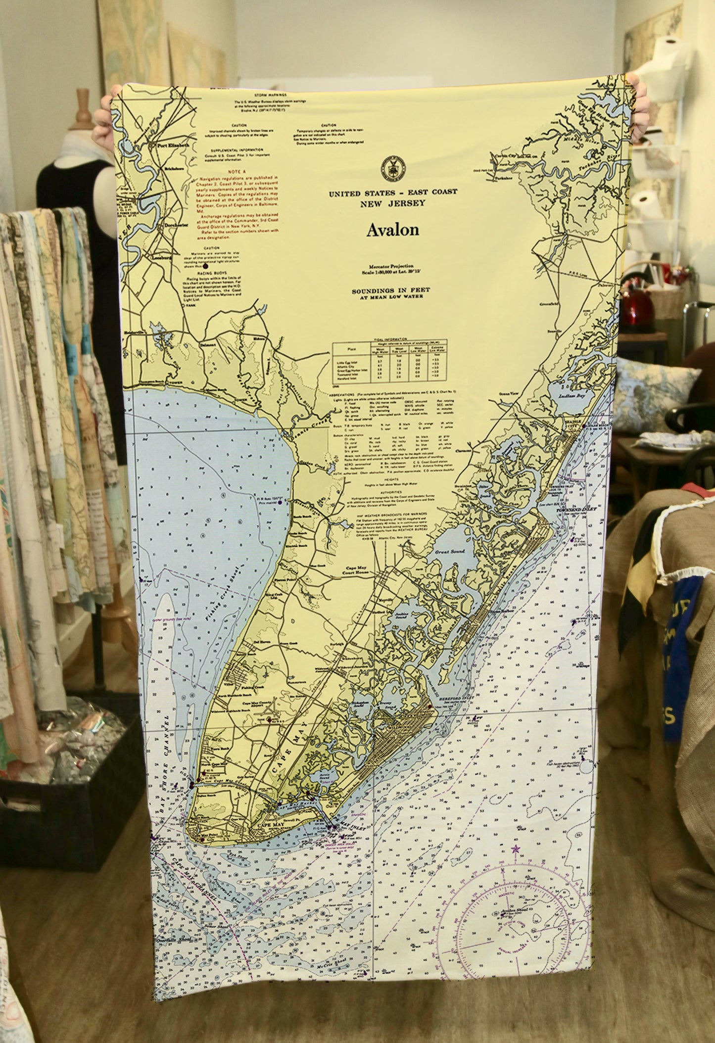 Avalon, NJ Vintage Nautical Chart Quick Dry Towel