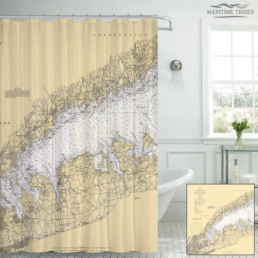 Western Long island Sound, NY Vintage Nautical Chart Shower Curtain
