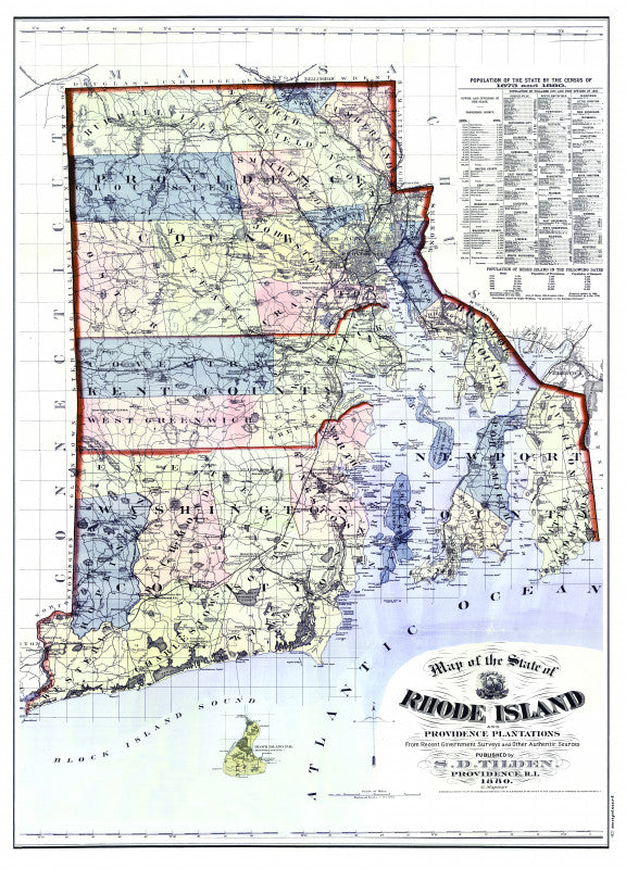 Rhode Island State Vintage Map, Earthy Tones Scroll