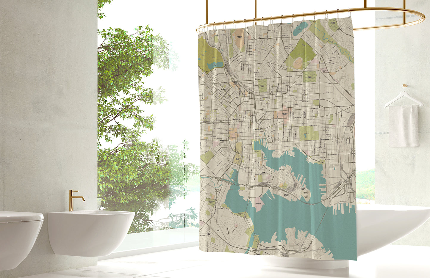 Baltimore MD Sea Glass Map Shower Curtain