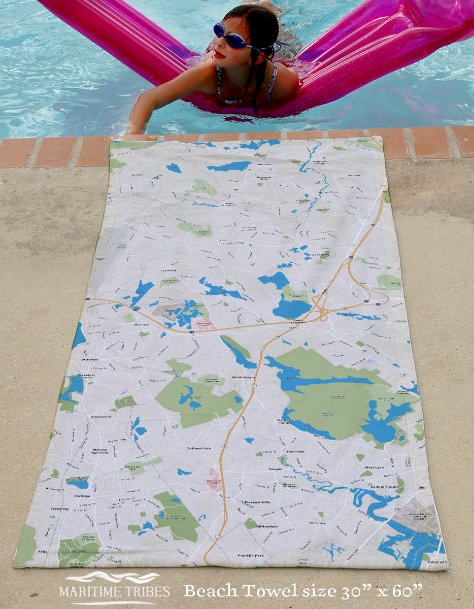 Lynnfield MA Hometown Map Quick Dry Towel