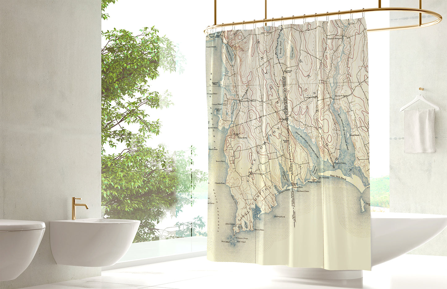Tiverton to Little Compton Antique Map Shower Curtain