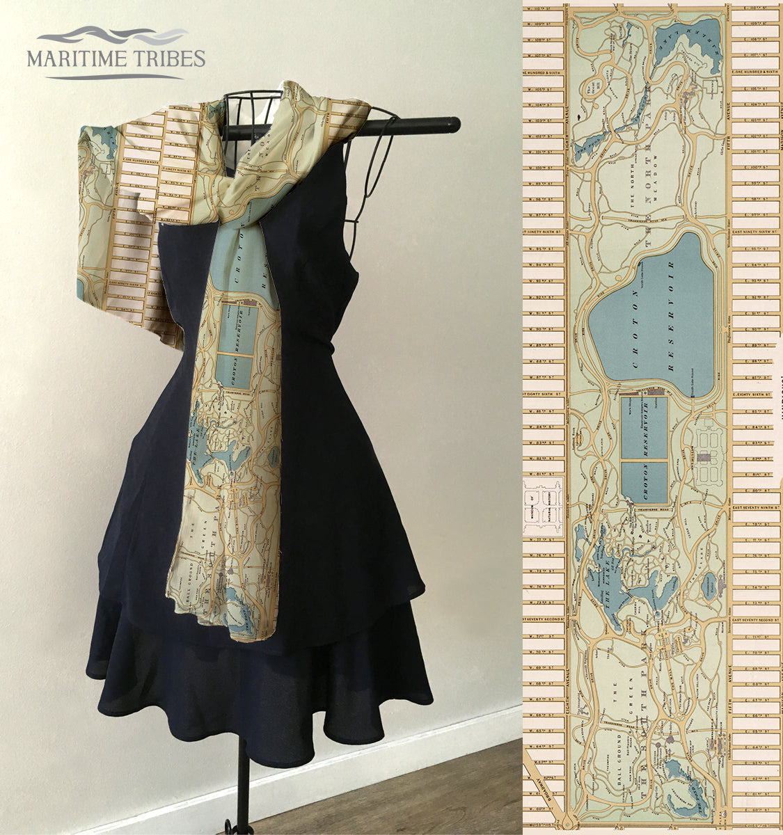 Central Park, NY Antique Map Scarf