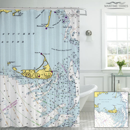 Nantucket, MA vintage nautical chart Shower Curtain
