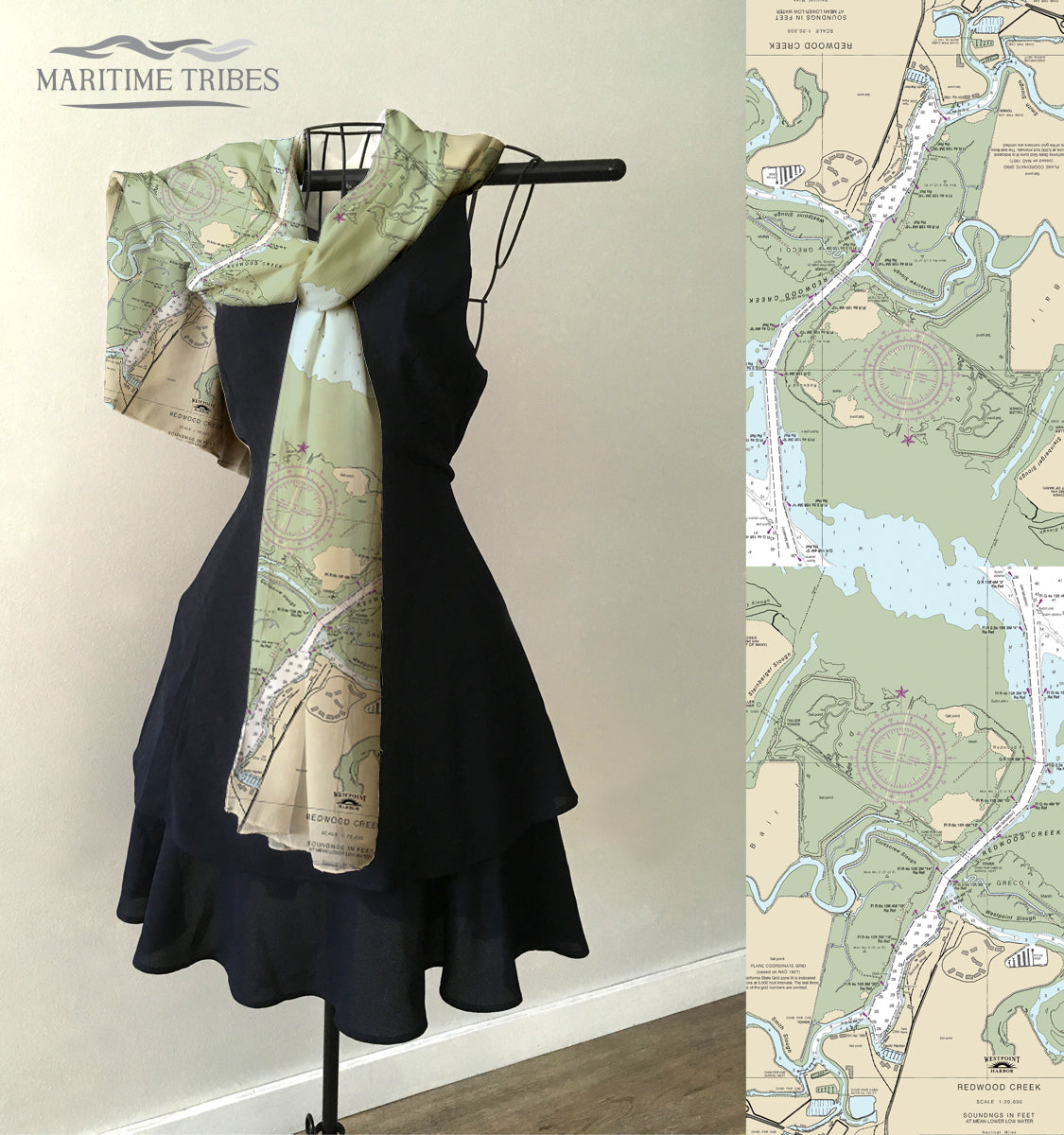 Redwood City / Westpoint Harbor, CA Modern Nautical Chart - With Logo Scarf