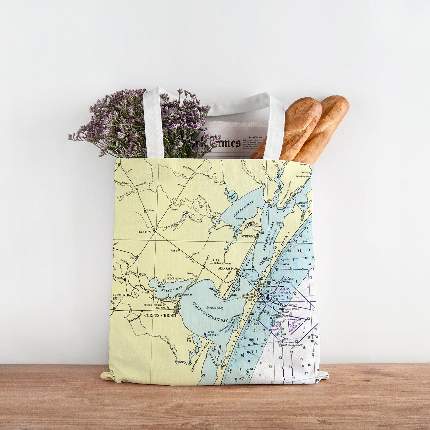 Rockport TX Vintage Nautical Chart Tote