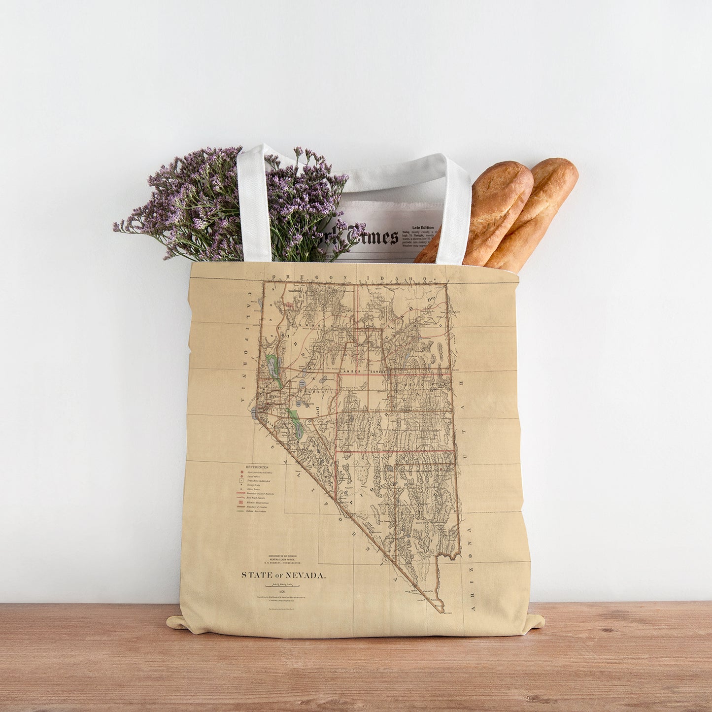 Nevada State Antique Map Tote