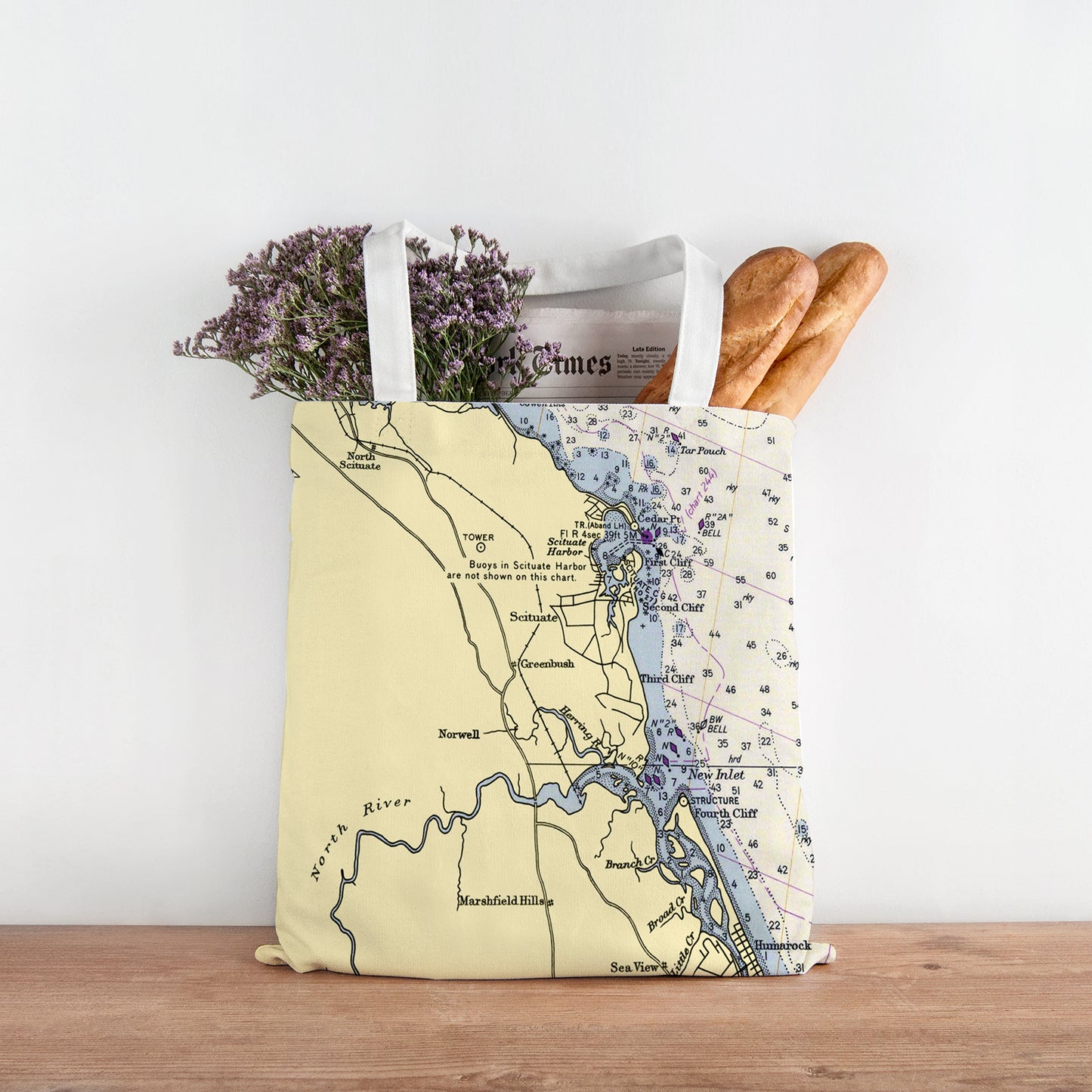Scituate  Vintage Nautical Chart Tote