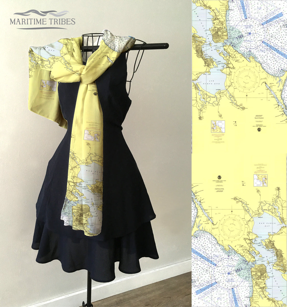 San Francisco to Point Arena, CA Vintage Nautical Chart Scarf