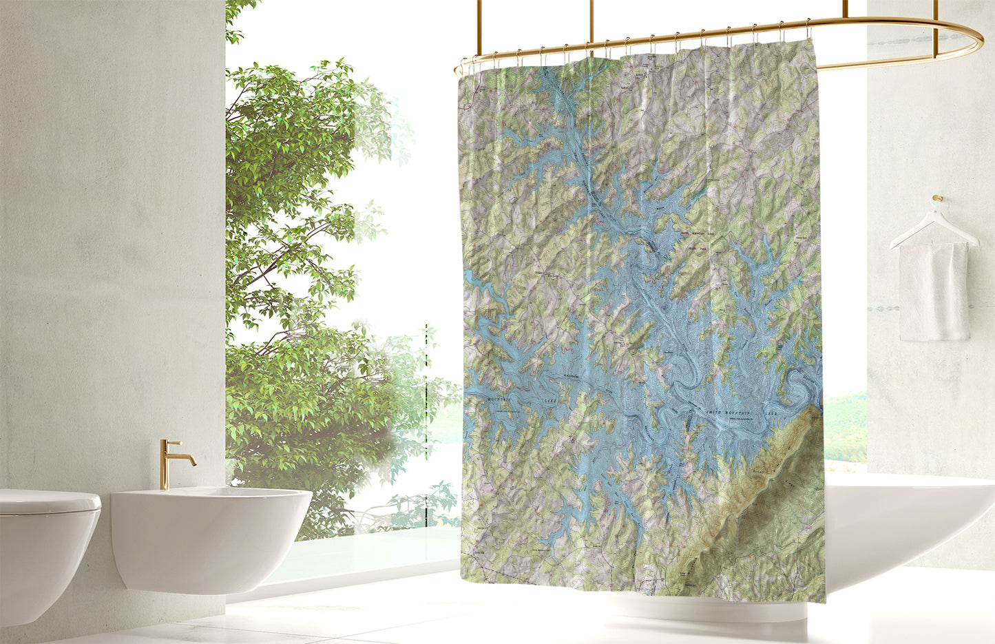 Smith Mountain Lake Topographical Map Shower Curtain
