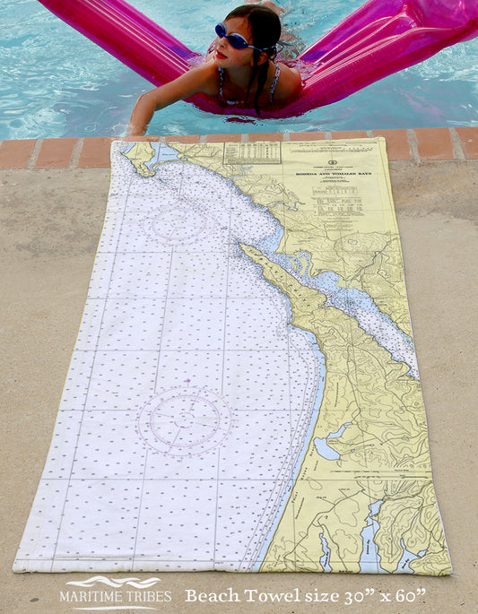 Bodega Bay, Tomales Bay CA Nautical Chart Quick Dry Towel