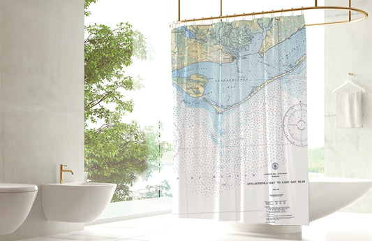 Apalachicola, FL - Nautical Chart Shower Curtain