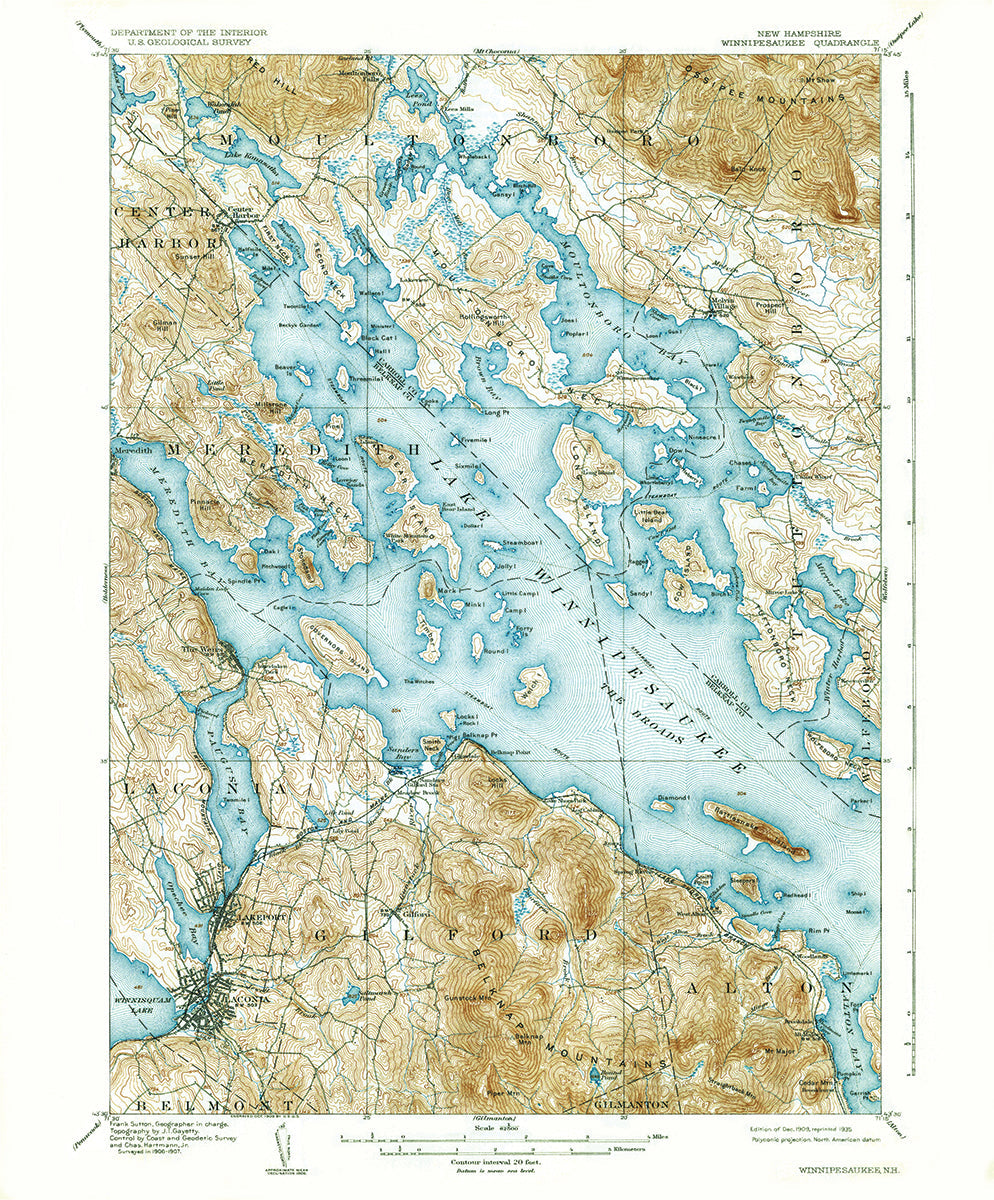 Lake Winnipesaukee, NH Vintage Topo Map Scroll